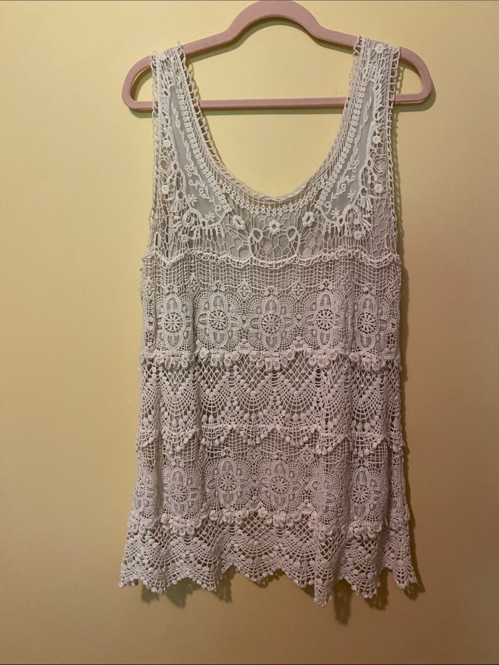 Dressbarn Crochet Lace Tank top, Beach Coverup, or Mini Dress Lined L EUC